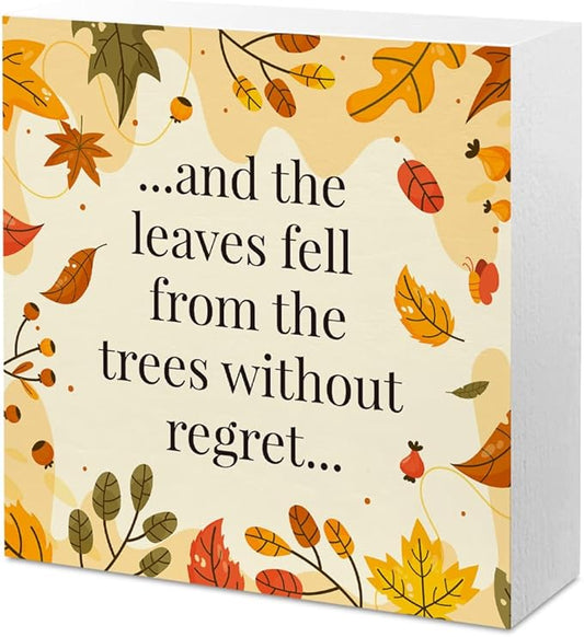 5 x 5 Inch Fall Decor, Wooden Sign, Autumn Home Office Desk Table Cubicle Shelf Decor