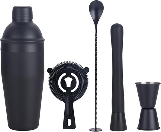 Cocktail Shaker Set Bartender Kit,5 Piece Bar Set Stainless Steel Bar Tools Set for Professional Bartender and Home (Matte Black, 5-Piece)