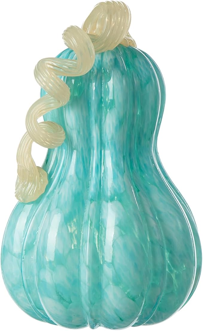 Glitzhome 8.5" H Fall Glass Gourd,Tabletop Crystal Pumpkin Craft Ornament for Home Decor Halloween Party Decoration Thanksgiving Gift Fall Pumpkin Decor,Turquoise