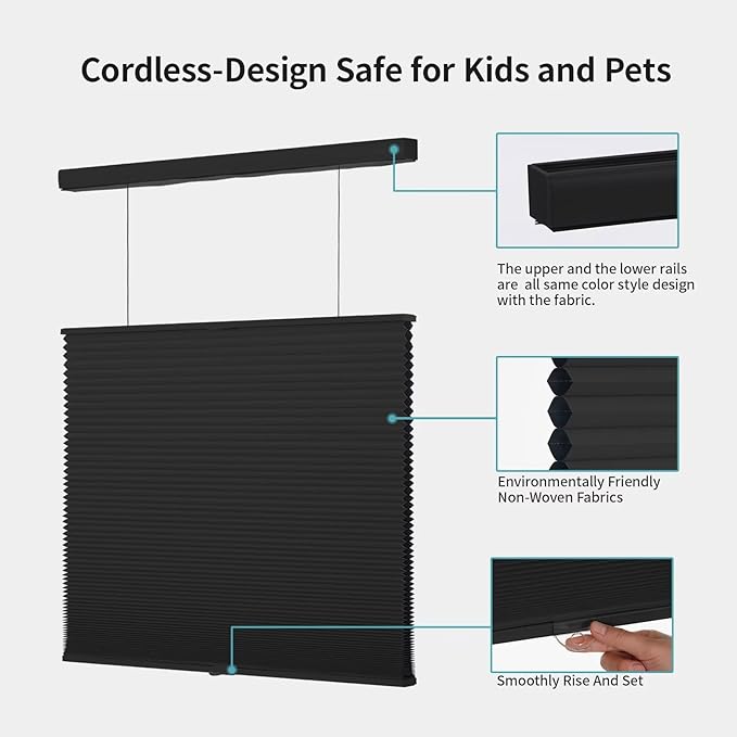 MYshade Top Down Bottom Up（TDBU） Cellular Shades, 1.5 inch Cordless Blackout Honeycomb Pleated Blinds for Windows Home Bedroom Office, Light Control, Thermal Insulated, 21" W x 50" H, Black