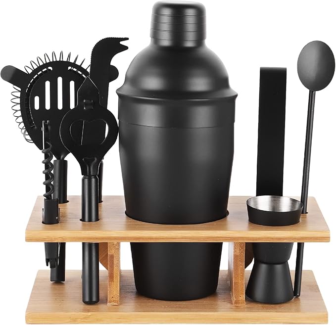 Cocktail Shaker Set Stainless Steel Bartending Kit 18.6oz Cocktail Bar Set Cocktail Mix Drink Making Kit Professional Bar and Home Drink Bar Tools for Bartender (Matte Black, 9Pcs)