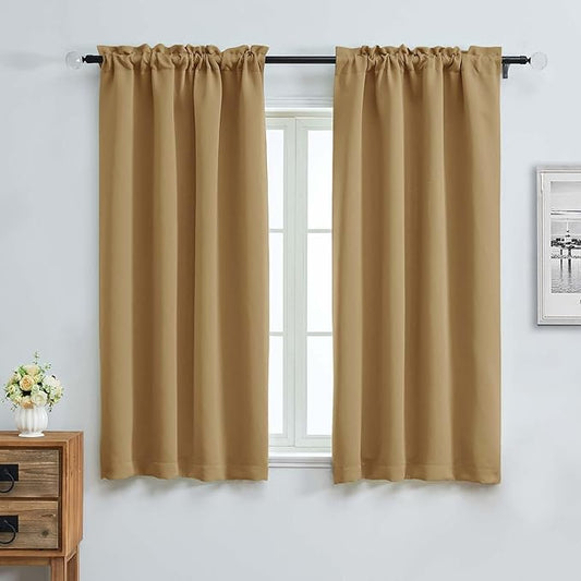 Aiyufeng Gold Blackout Curtains for Bedroom 63 Inch Length 2 Panels Set, Solid Thermal Insulated Energy Saving Rod Pocket Window Treatment Curtains Blackout Drapes, W40 x L63 Inch, Gold