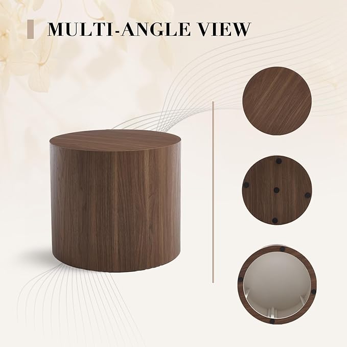 CIMOTA Round Wood Nesting Coffee Table Set of 2, Modern Circle Travertine End Side Table Sets for Living Room, Walnut Wooden Color/No Assembling