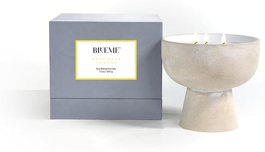 BLUEME Yuzu & Ginger, Luxury Candle w/Essential Oils, 3 Wick, Hand-Poured Soy, Cotton Wick, Ceramic