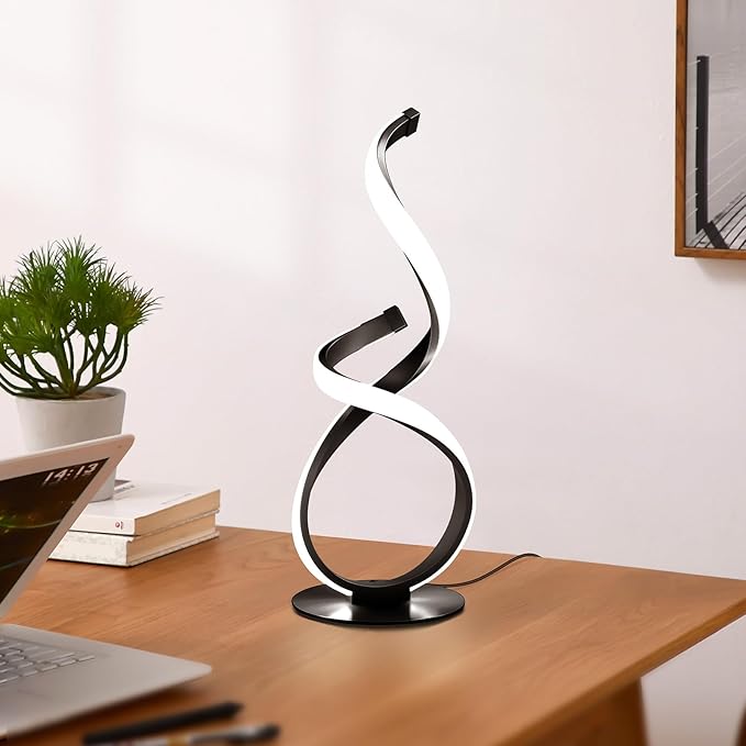 2 Pack Modern Touch Lamp for Nightstand, Spiral LED Table Lamp, Dimmable 3 Color Temperature Night Stand Desk Lamp, Unique Bedside Light for Living Room, Bedroom, Ideal Gift, Black