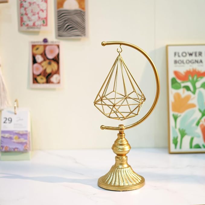 5.6" W x 16.3" H Metal Geometric Abstract Sculpture on Cast Iron Base,Metal Geometric Sculpture Decor Sphere, Tabletop,Living Room,Study,Bedroom,Home Decor