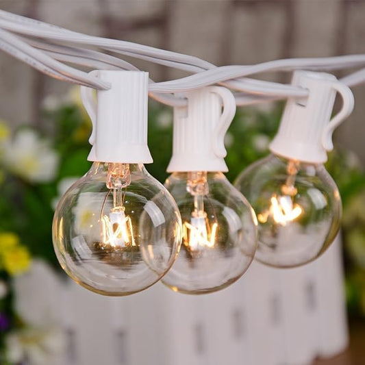 SUNSGNE 100Ft Patio String Lights, G40 Outdoor String Lights with 105 Clear Globe Edison Bulbs(5 Spare), 5 Watt Globe Bulb String Light for Indoor Outdoor Commercial Decor, White Wire
