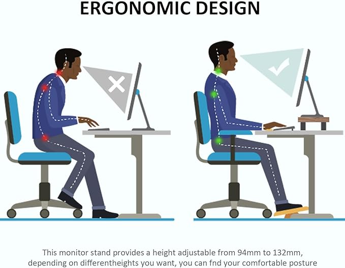 AX WABER Dual Monitor Stand Riser, Monitor Stand with Adjustable Length and Angle, Wood Monitor Stand for Desk, Monitor Riser for 2 Monitors with Storage Space