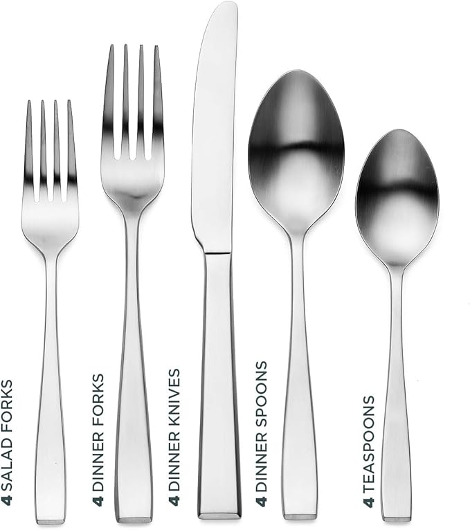 Godinger Flatware Set, Matte Finish Stainless Steel Cutlery Silverware Flatware Sets, 20 Piece Set, Service for 4