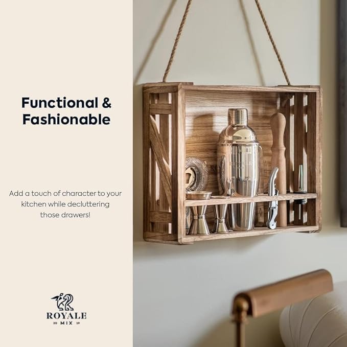 Cocktail Mixology Bartender Kit with Rustic Wood Stand - 11 Piece Bartender Bar Tool Set Cocktail Drink Mixer Shaker Set for Memorable Drink Mixing Bar Kit Experiences - Barware Set Bartending Kit