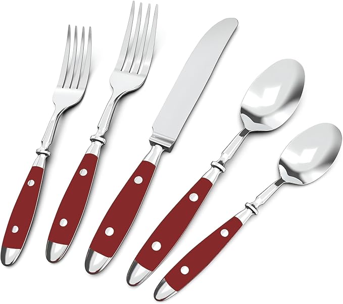 Retro 20-Piece Silverware Set, Stainless Steel Cutlery Set, Vintage Flatware Set with Red Bakelite Handle, Dishwasher Safe| Service for 4