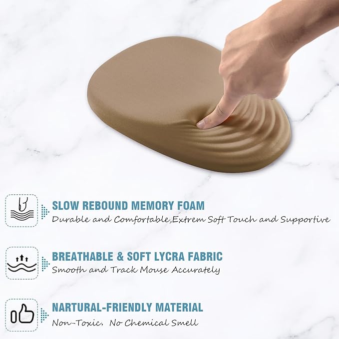 Ergonomic Mouse Pad Wrist Support, Mouse Pad with Wrist Rest, Entire Memory Foam & Non-Slip PU Base MousePads with Stepped-Wedge Design for Pain Relief, Desk, Office, Home, Beige