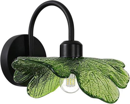 Matte Black Vanity Light Bathroom Wall Sconce 1-Light Vintage Wall Sconce Lights Wall lamp with Green Glass Shade Bathroom Vanity Light Over Mirror for Bedroom Hallway Living Room