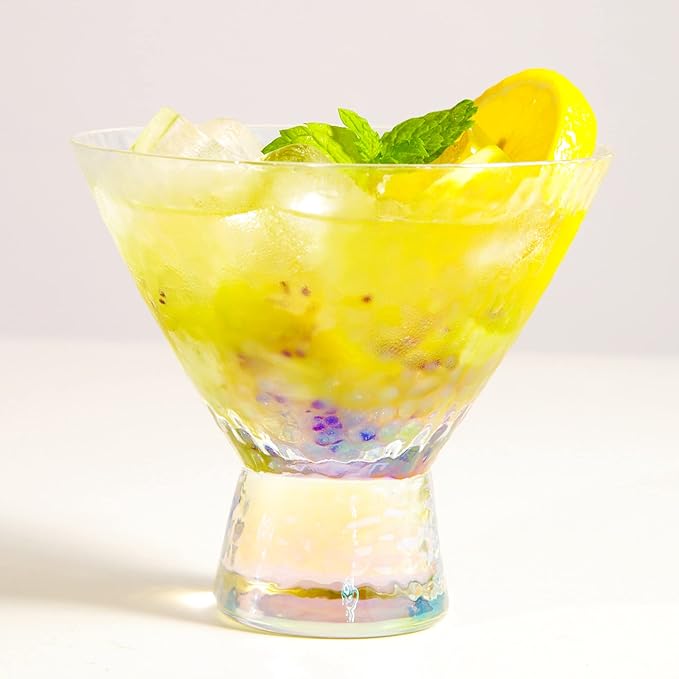 Lysenn Iridescent Stemless Martini Glasses Set of 2 - Premium Hammered Cocktail Glasses for Weddings, Anniversary, Christmas, Party - 7.7oz