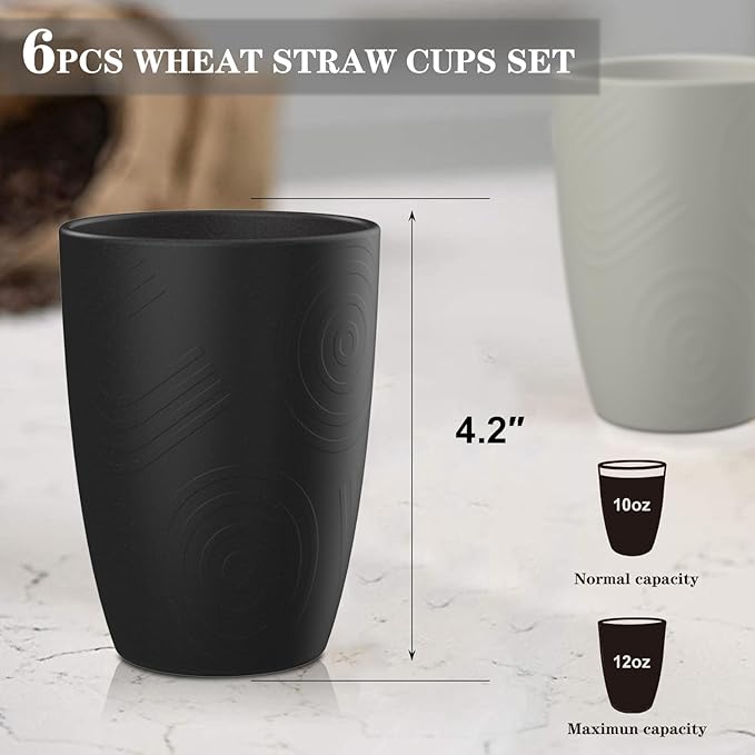 Homienly Wheat Straw Stackable Water Tumblers 6 PCS Cups Alternative to Plastic Cups Unbreakable Drinking Cup Reusable Dishwasher Safe Water Glasses Dishwasher and Microwave Safe(12 OZ Grey Stone)
