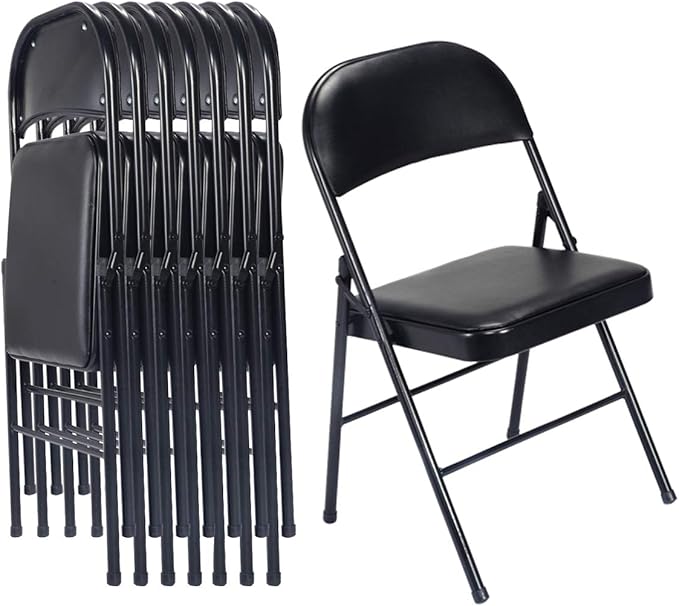 Karl home 8 Pack Black Folding Chairs with Padded Seats for Outdoor & Indoor, Portable Stackable Commercial Seat with Steel Frame for Events Office Wedding Party, 330lbs Capacity