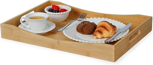 Gobam Bamboo Serving Tray with Handles, 19.7 x 13.8 inch Rectangular Decorative Tray for Entryway, Kitchen, Dining & Living Room, Large Wooden Breakfast Trays for Bed, Coffee Table & Ottoman