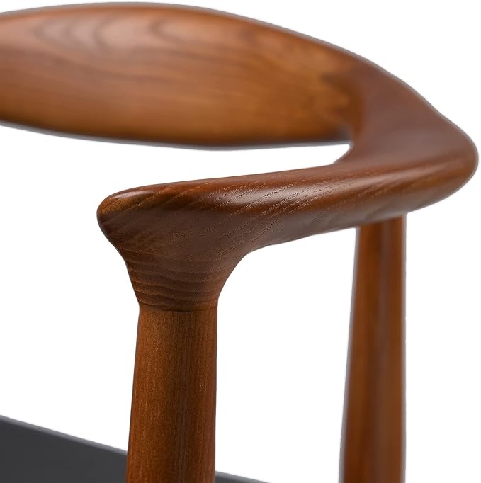 Tomile Upholstered Dining Chair Kennedy Armchair, Mid Century Modern Kitchen & Dining Chairs with PU Leather Cushion Seat, Hans Wegner Elbow Chair for Living Room Bedroom Office (Walnut Color)