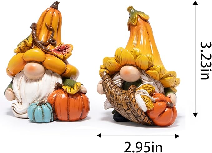 Hodao Fall Decorations for Home, 2 Pcs Thanksgiving Gnome Figurines Resin Autumn Pumpkin Gnomes Statues, Cute Fall Thanksgiving Decor for Home Table Shelf, Perfect Fall Gift for Family Friends