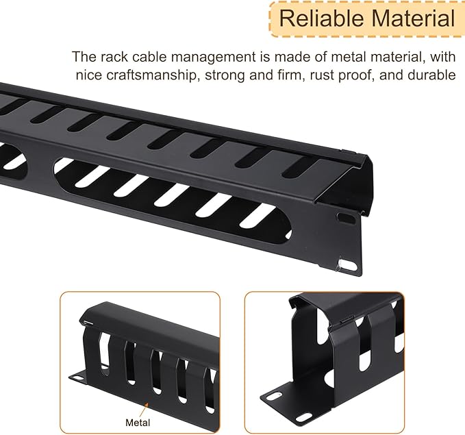 PATIKIL 1U 19 Inch Cable Management, 4 Pack 12 Slot Horizontal Rack Mount Wire Management Metal Finger Duct Wire Organizer for Network Cabinet, Black