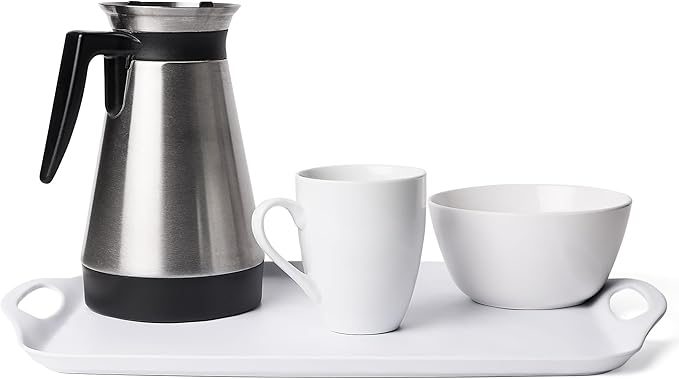 Large Serving Tray Set of 2 – 19 x 12 Inch White Rectangular Melamine Trays with Handles – Durable Plastic Food Serving Tray for Snacks, Meals, Parties, Outdoor & Indoor Use