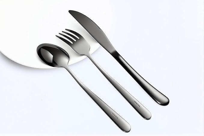 Elegant Tableware Set, 24-Piece Black Silverware Set with Steak Knives, Black Flatware Set For 4, Food-Grade Stainless Steel Set, Dishwasher Safe, Elegant Home Tableware And Dining Utensils