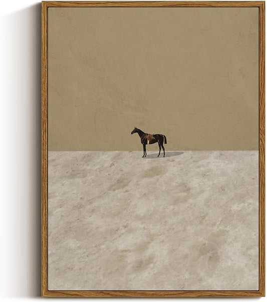 VIYYIEA Vintage Framed Horse Wall Art Decor, Living Room Bedroom Lonely Horse Pictures Retro Wall Decor, Framed Canvas Prints Artwork, Abstract Moody Paintings,12x16 Inch