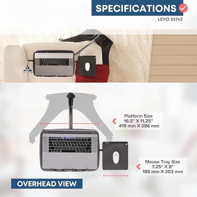 LEVO G2 V16 Mobile Laptop Stand Desk Rolling Cart Adjustable with Mouse Tray