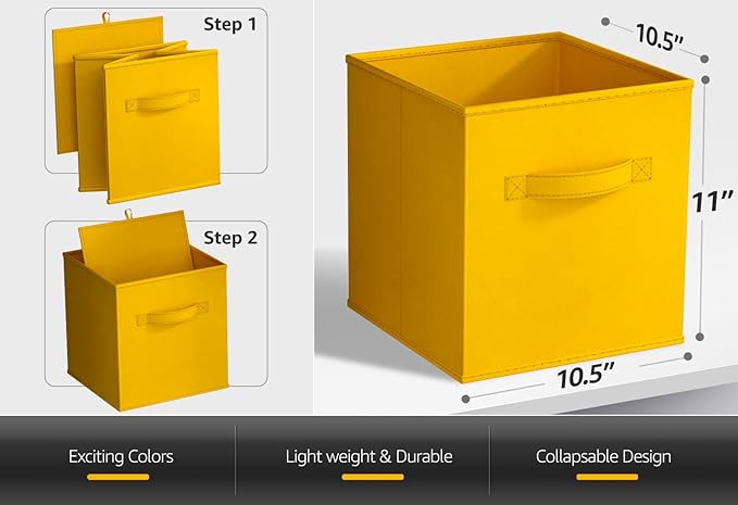 Sorbus Foldable Storage Cubes - 6 Fabric Baskets for Organizing Pantry, Shelf, Toy Box, Cubby, Closet Organizer - 11 Inch Collapsible Closet Organizers and Storage Bins (Dark Yellow 6 Pack)
