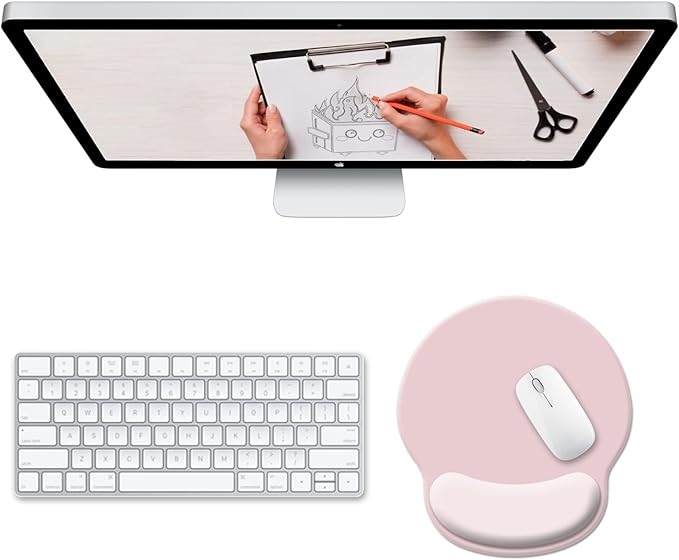 Pink Ergonomic Mouse Pad with Wrist Rest, Cute Mouse Pads Wrist Support, Gaming Mousepad for Desk Laptop Computer with Pain Relief Non-Slip PU Base for Desk Accessories Office Decor Supplies