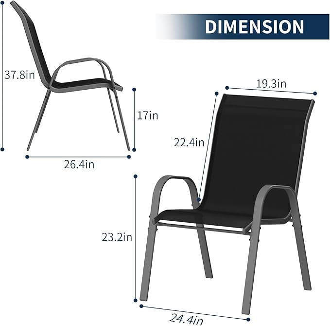Amopatio Patio Chairs Set of 2, Outdoor Stackable Dining Chairs for All Weather, Breathable Garden Outdoor Furniture for Backyard Deck, Black