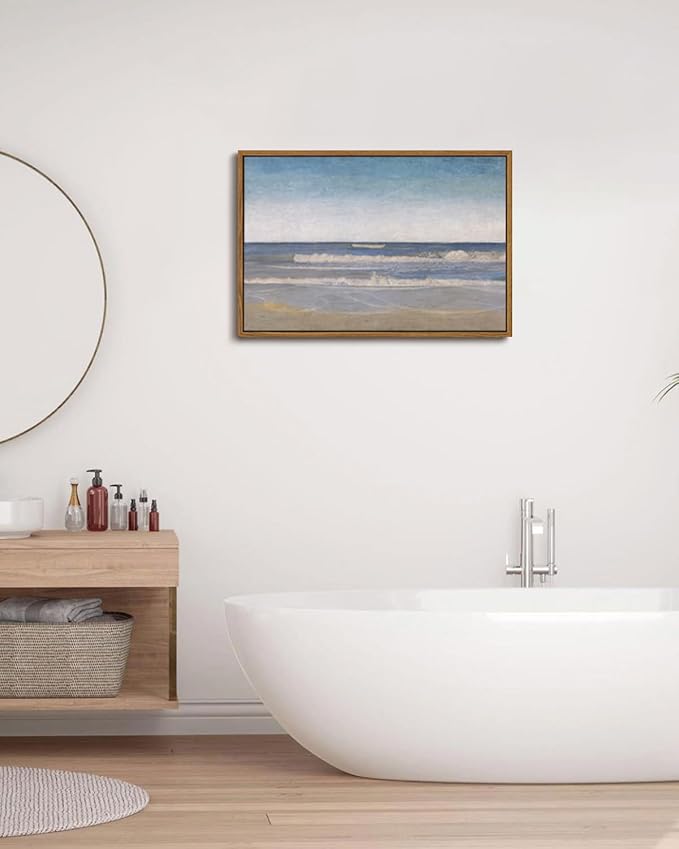 KISSFOX Vintage Coastal Seascape Canvas Wall Art Summer Beach Framed Wall Art Modern Minimalist Serene Ocean Art Prints Artwork For Living Room Bedroom Kitchen