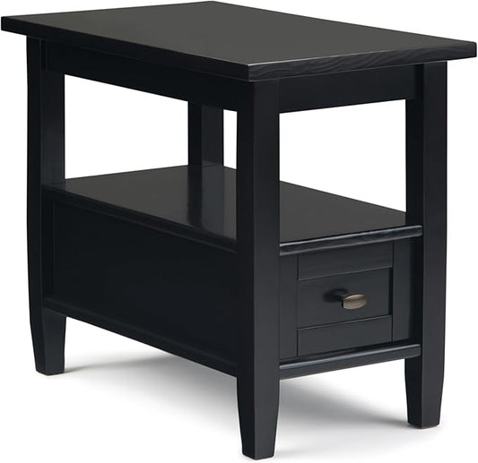 SIMPLIHOME Warm Shaker SOLID WOOD 14 inch Wide Rectangle Transitional Narrow Side Table in Black for the Living Room and Bedroom