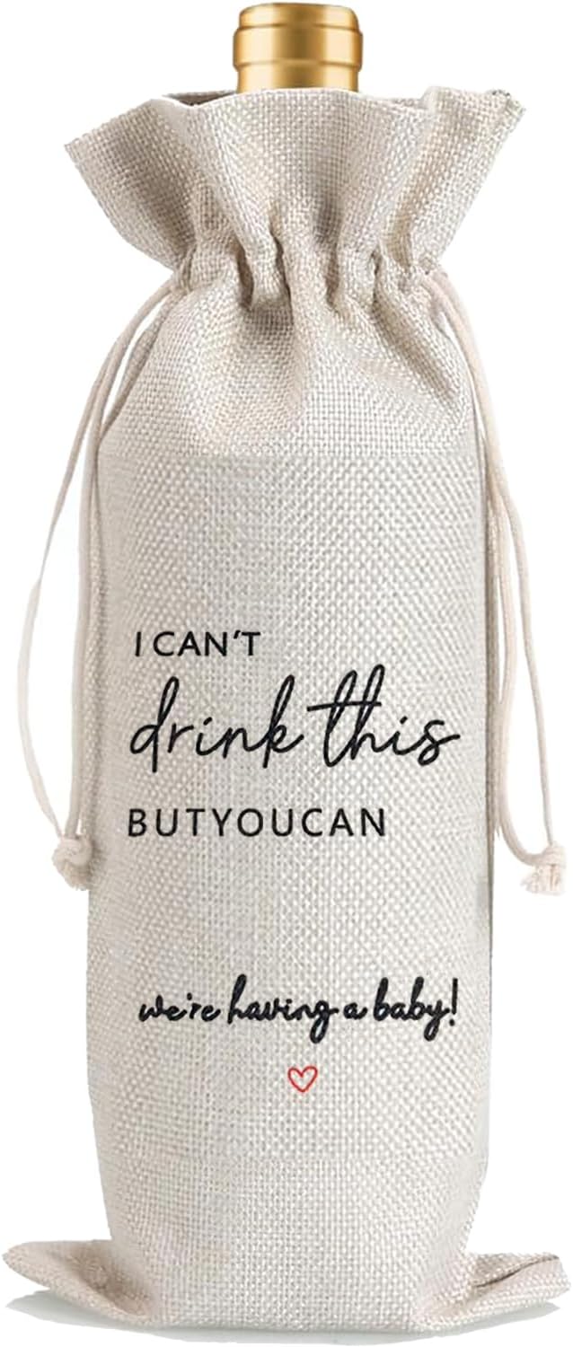 2 Pcs Pregnancy Announcement Wine Bag New Mom Dad Pregnancy Announcement for Grandparents Parents Aunt friends with 2 Pcs Kraft Blessing Cards and natural jute rope