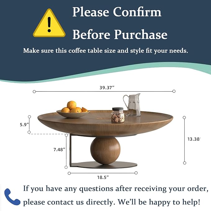 Luxury Solid Wood Coffee Table with Hidden Drawer, Fully Assembled Square Center Table for Living Room, Raised Edge Design, No Installation Needed, Premium Walnut Finish (39.37" Coffee Table)