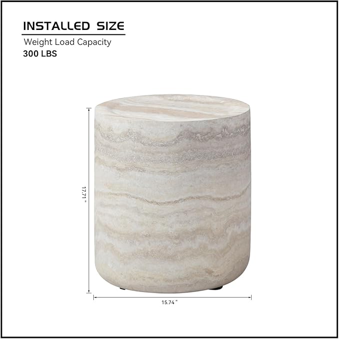 Faux Marble Coffee Table, Modern Round Coffee Table for Living Room, Circle Drum Coffee Side Tables, Fiberglass Center End Table for Small Place Apartment Office (15.74" Marble)