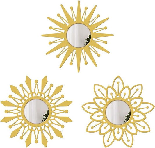 Golden Decorative Wall Mirrors Crown Shaped Wall Mirror Boho Wall Decor, for Living Room, Bedroom, Hanging Decor Mirror Set of 3