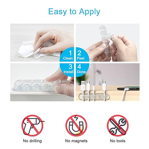 Cord Organizer, Clear Cable Clips Cable Management, Cable Organizers USB Cable Holder Wire Organizer Cord Clips, 2 Packs Cord Holder for Desk Car Home and Office (5, 3 Slots)