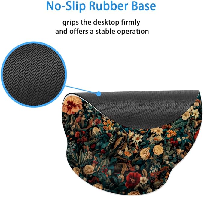 Ergonomic Mouse Pad with Memory Foam Wrist Rest Support Design,Relieve Wrist Pain Mousepad,Non-Slip Base for Laptop,Computer,Office Desk Accessories,Carpal Tunnel,Retro Floral