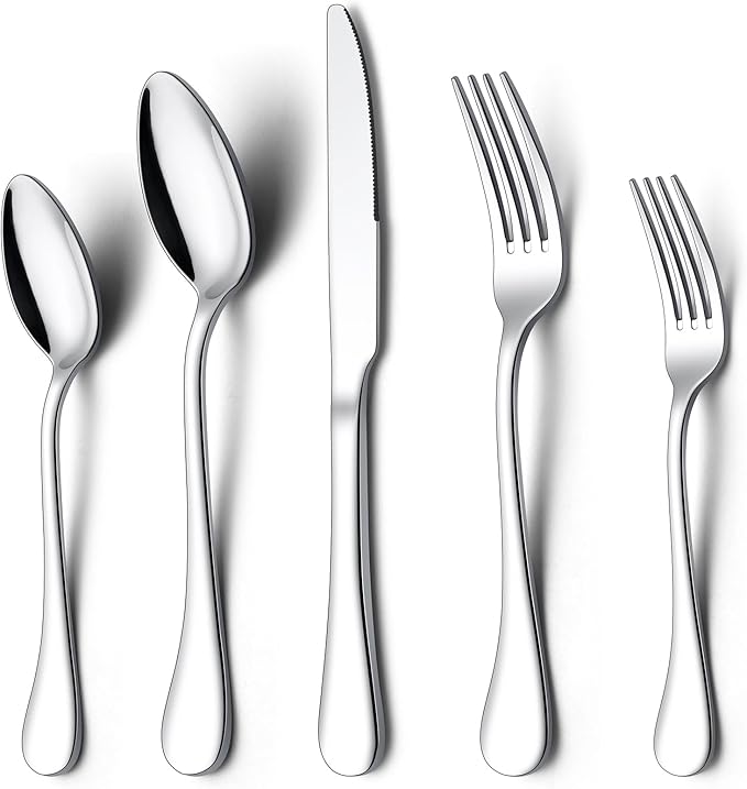 Onader 60-Piece 18/10 Silverware Set, Stainless Steel Flatware Cutlery Set for 12