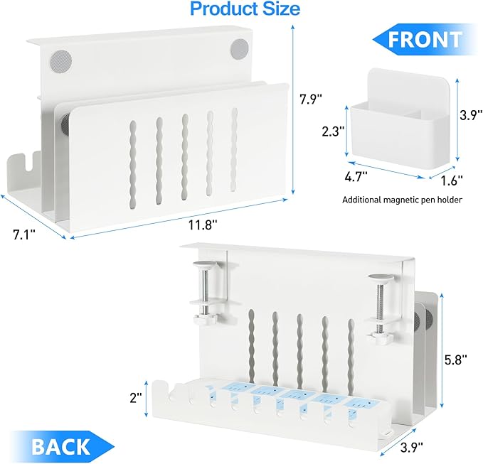 MAXECHO Desk Side Storage, Under Desk Laptop Mount, Table Side Hanging File Organizer, No Drill Clamp On Cable Management Tray, Laptop Holder with Magnetic Pen Holder for Office and Home, Load 22 Lbs