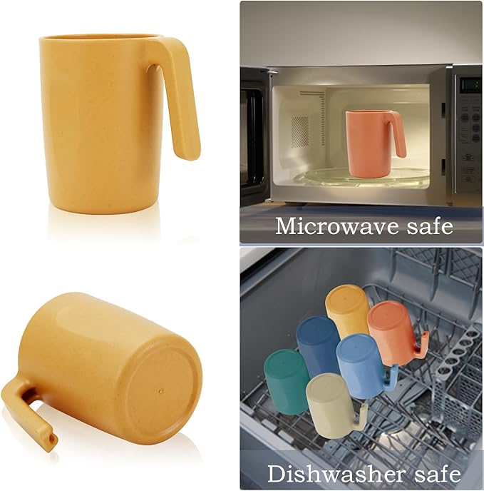 Homienly Wheat Straw Coffee Mugs, Alternative to Plastic Coffee Cups, Set of 6, Unbreakable Camping Coffee Mugs, 16 OZ Cups for Tea, Coffee, Milk, Dishwasher and Microwave Safe Kids Mug, Multi