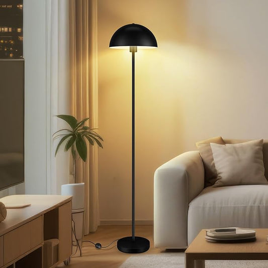 Floor Lamp for Bedroom Modern, Lamp with Mushroom Lampshade, 65.5" Tall Floor Lamp, E26 Base, Footswitch, ETL Listed, Industrial Standing Lamps for Living Room Nursery, Mid Century Home Decor, Black