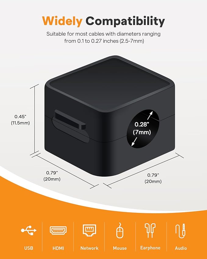 6 Pack Magnetic Cable Clips+2 Sheets (20 Lables) Cute Self-Adhesive Sticker Lables, 11.5mm Ultra Slim Smooth Adjustable Cord Organizer, Under Desk Cable Management for Home/Office/Kitchen/Nightstand