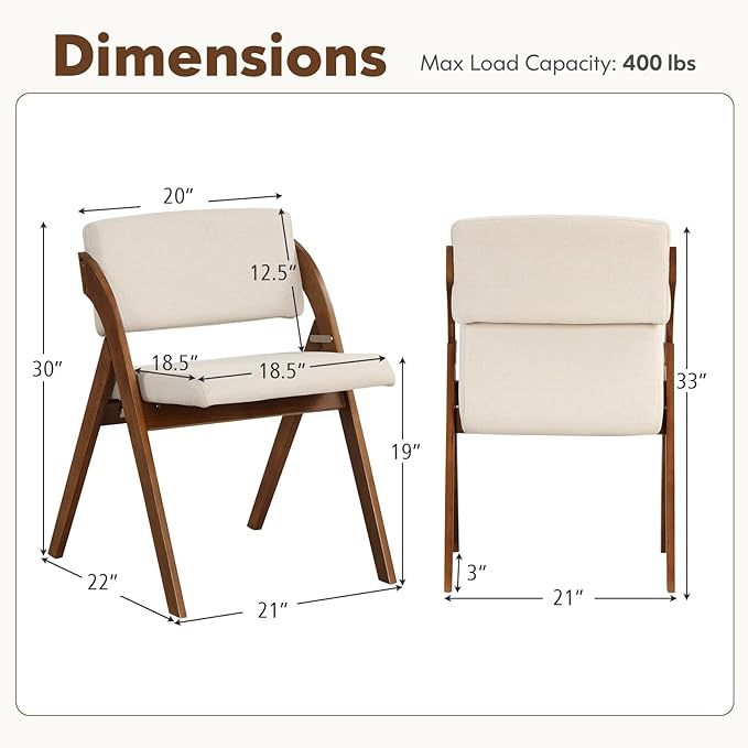 GOFLAME Folding Dining Chairs Set of 4, Upholstered Kitchen Chairs with Padded Seat & Backrest, Modern Side Chairs with Rubber Wood Legs for Home Office Events, Wedding, No Assembly Needed, Walnut