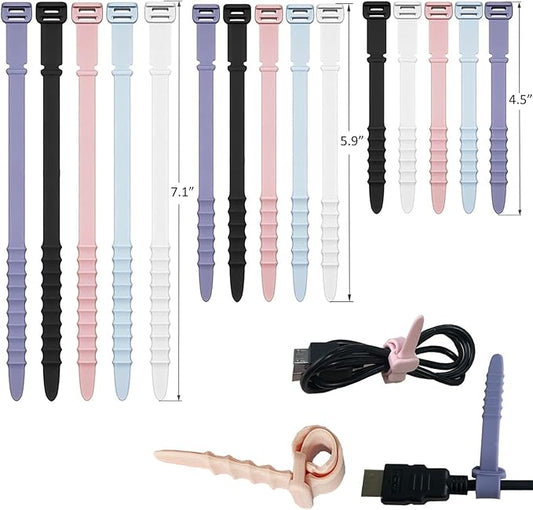 Silicone Zip Ties, Reusable Zip Ties, Rubber Cable Ties Straps for Wire Management, Elastic Silicone Ties Cable Organizer for Home Office, Cord Ties Three Sizes 4.5" 5.9" and 7.1"(5+5+5Pcs Multicolor)