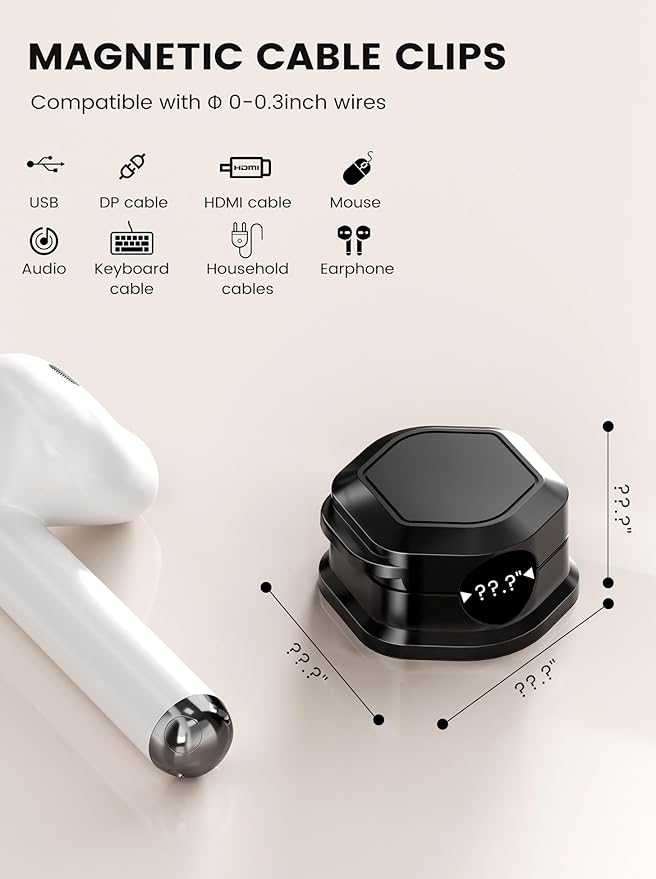 6 Pack Magnetic Cable Clips, Cable Holder Clips, Cable Smooth Adjustable Cord Organizer Holder, Strong Adhesive Wire Charger Holder for Desk, Office Supplies