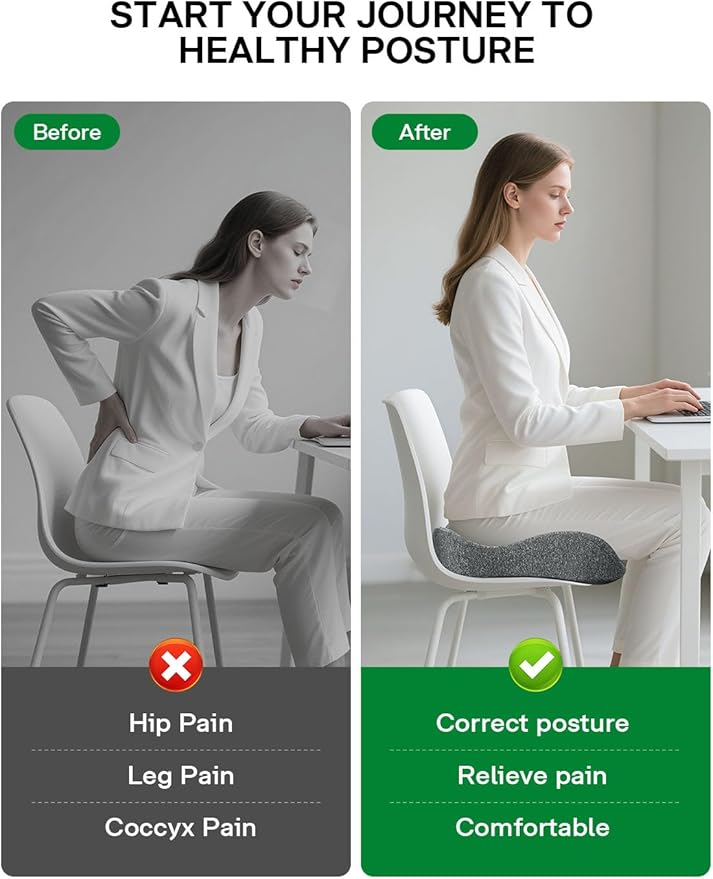 Medisana Seat Cushion, SC 150G Seat Cushions for Office Chairs, Car Seat, Wheelchair - Sciatica & Tailbone & Coccyx Pain Relief Pillow for Driver Sedentary People（Size:19.6 * 16.6 * 3.7 in-Grey）