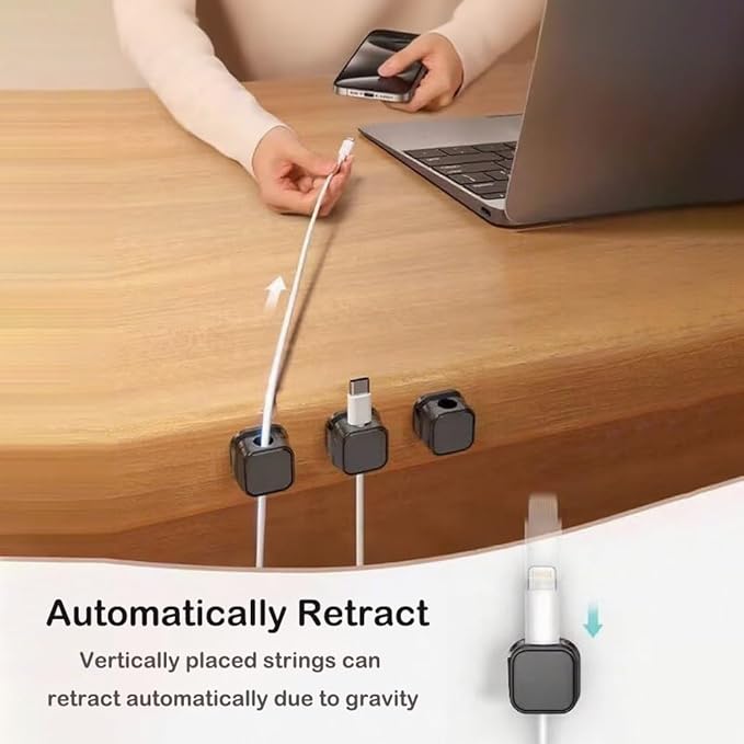 10 Pack Cord Organizer, Magnetic Cord Holder, Cable Clips for Desk, Adhesive Cable Management Wire Keeper for Nightstand, Home, Office, Desktop, Car, Wall (Black)