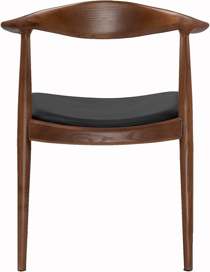Tomile Upholstered Dining Chair Kennedy Armchair, Mid Century Modern Kitchen & Dining Chairs with PU Leather Cushion Seat, Hans Wegner Elbow Chair for Living Room Bedroom Office (Walnut Color)